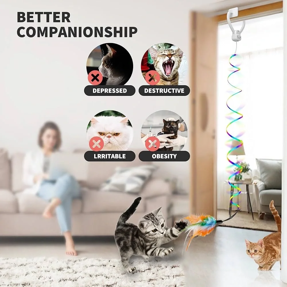 Interactive Cat Toy with Rainbow Ribbon
